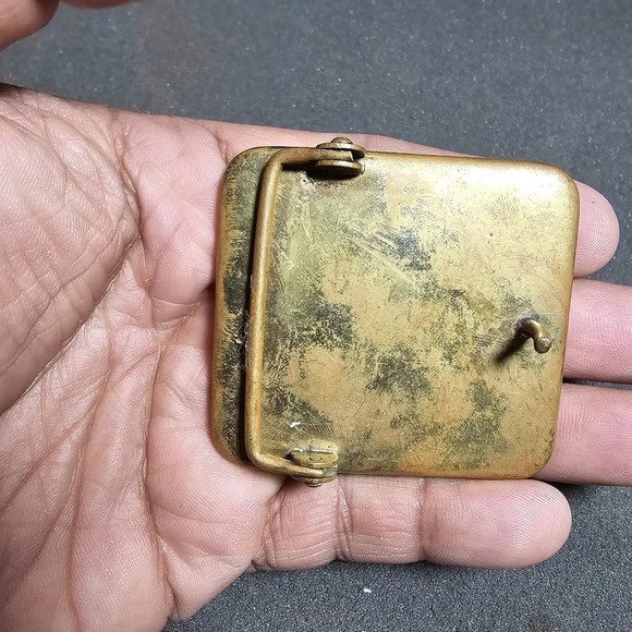 Vintage Brass Squared Hand Painted Rainbow With Clouds Enameled Belt Buckle - Picture 6 of 11